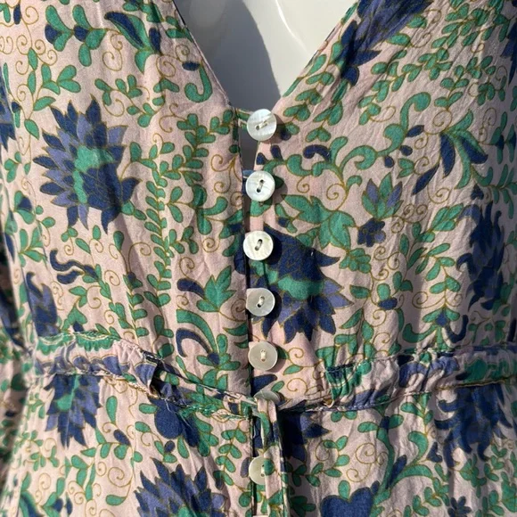 Blue and White Ruffled Midi Sundress with Plunge Neckline - Picture 12 of 16